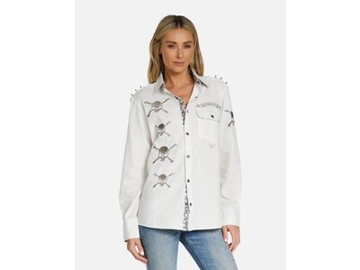Rock Roll N Soul Torry Soul Skull Boyfriend Shirt- White-