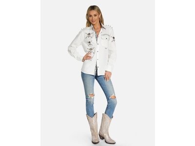 Rock Roll N Soul Torry Soul Skull Boyfriend Shirt- White-