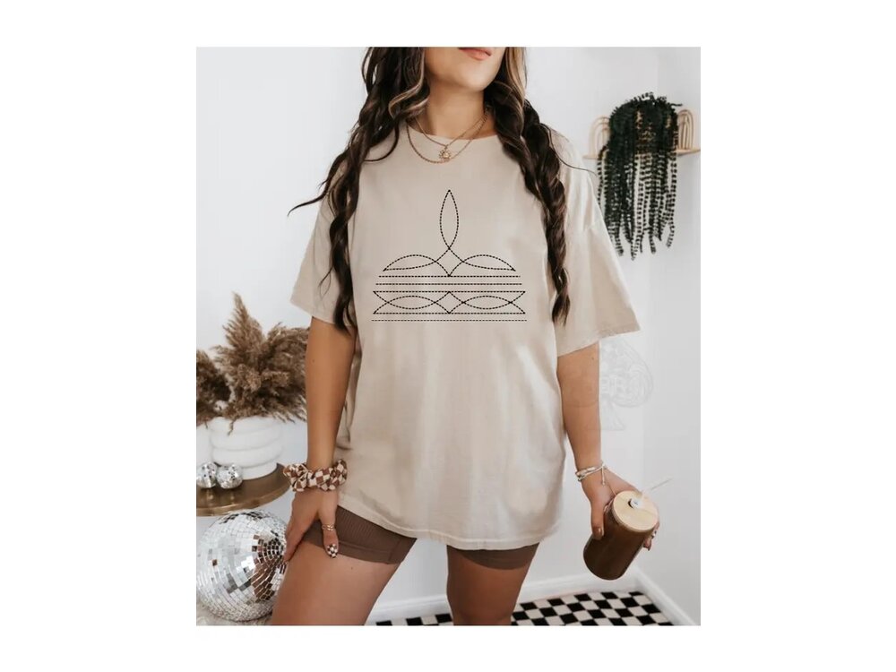 The Branded Blue Roan Boot Stitch- Graphic Tee- Tan -