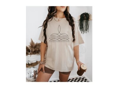 The Branded Blue Roan Boot Stitch- Graphic Tee- Tan -