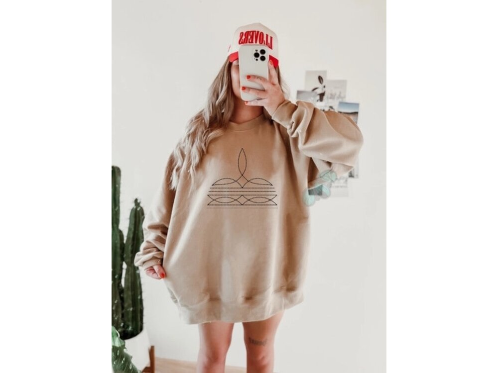 The Branded Blue Roan Boot Stitch - Crew Sweatshirt- Tan-