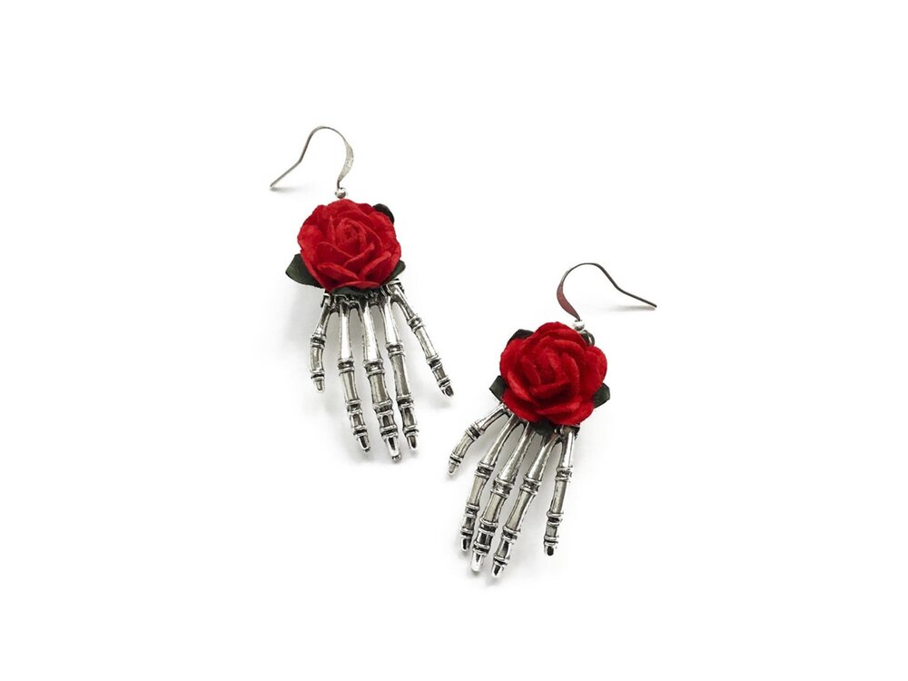 Skeleton Rose Earrings
