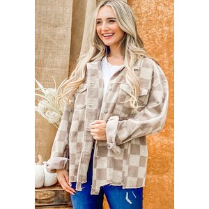 And The Why Corduroy Checkered Print Jacket - Beige - ATW14780