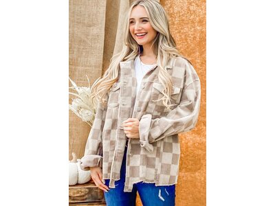 And The Why Corduroy Checkered Print Jacket - Beige - ATW14780