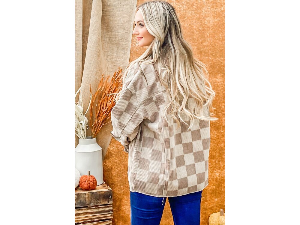 And The Why Corduroy Checkered Print Jacket - Beige - ATW14780