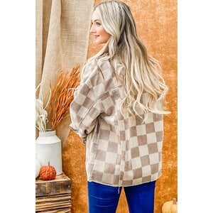 And The Why Corduroy Checkered Print Jacket - Beige - ATW14780