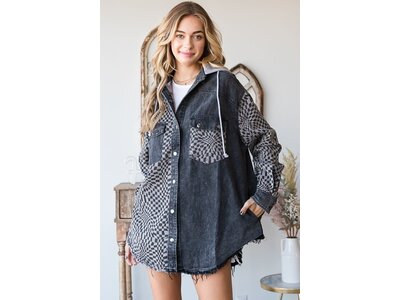 Oli & Hali Checkered Hooded Shacket- MJ1065 - Black