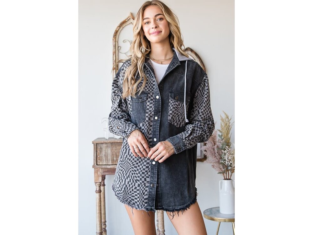 Oli & Hali Checkered Hooded Shacket- MJ1065 - Black