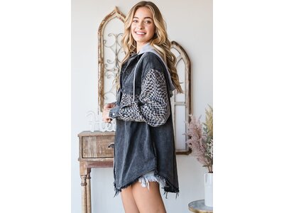 Oli & Hali Checkered Hooded Shacket- MJ1065 - Black