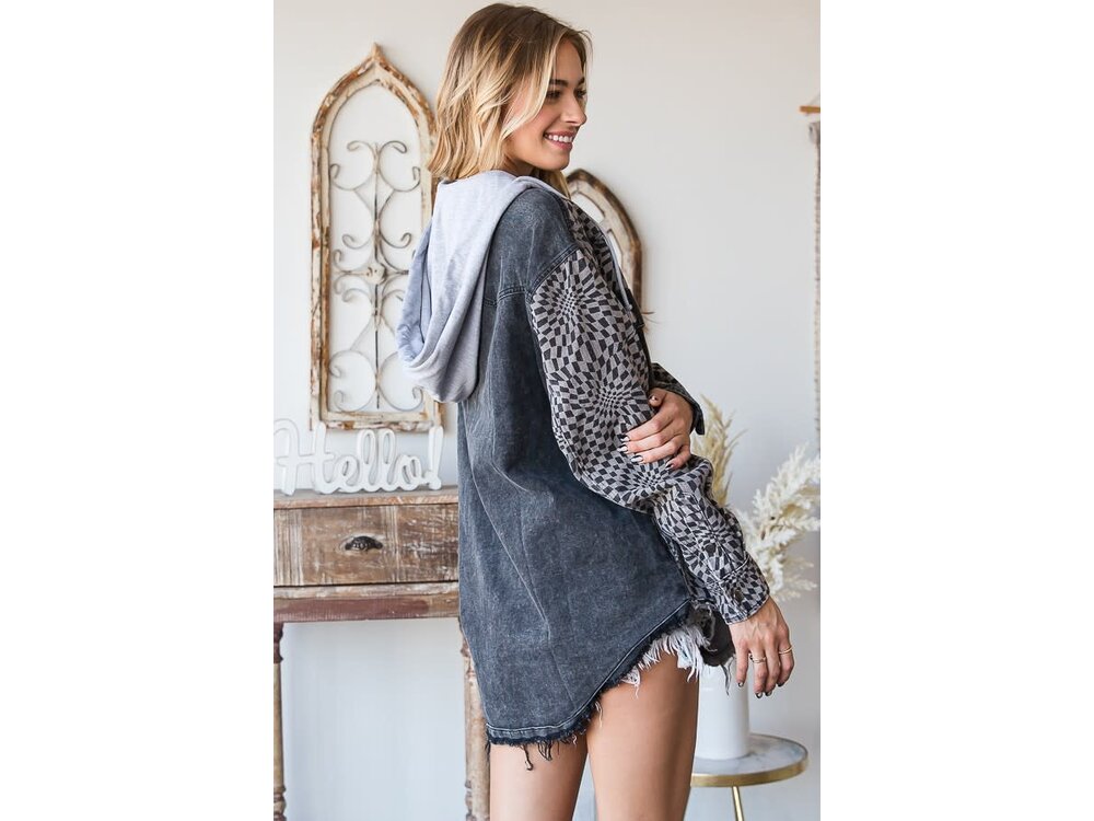 Oli & Hali Checkered Hooded Shacket- MJ1065 - Black