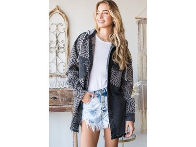 Oli & Hali Checkered Hooded Shacket- MJ1065 - Black