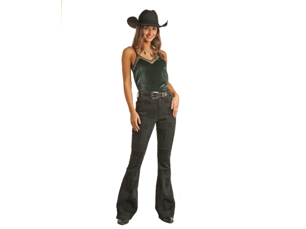 Rock and Roll Denim Black Patched Flare- RRWD6HRZQD
