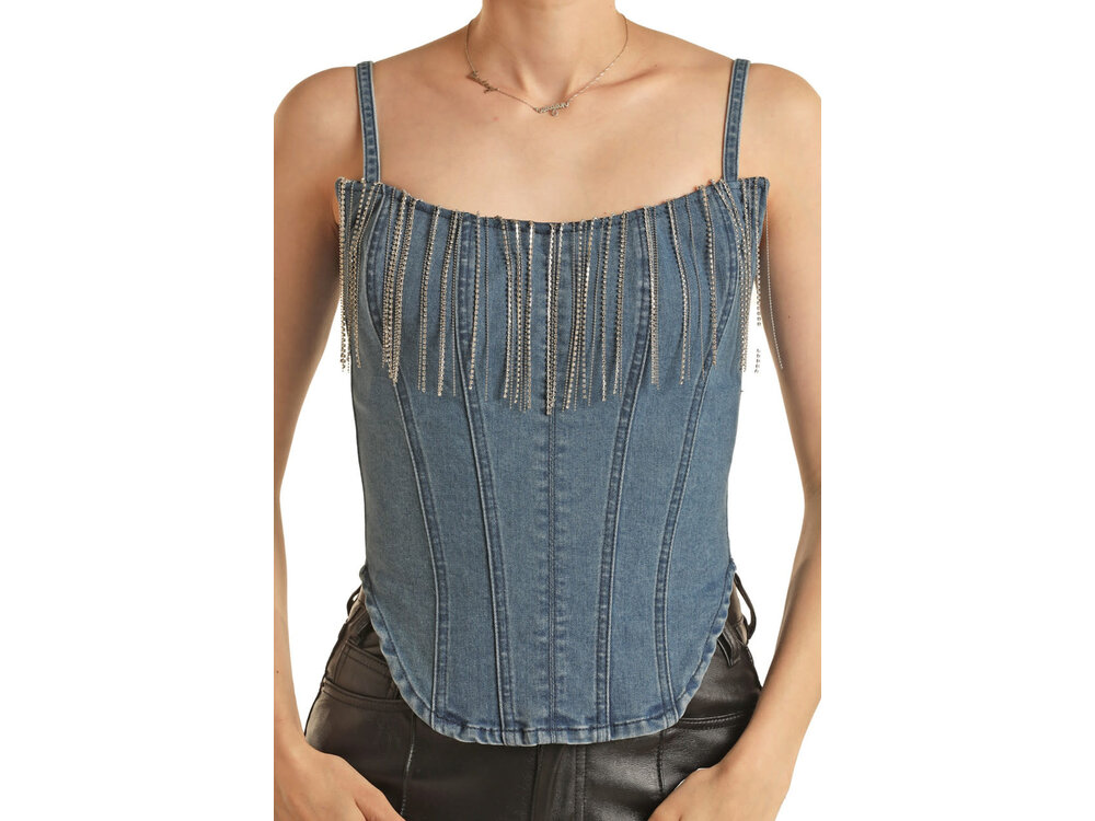 Rock and Roll Denim Denim Corset Top- BW20D02949