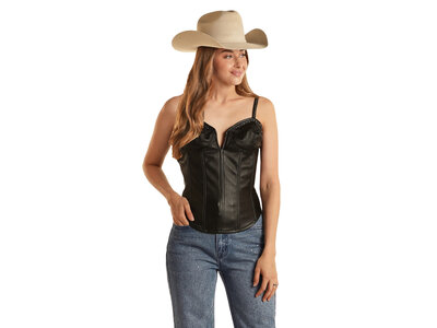 Rock and Roll Denim Black Leather Corset Top- BW20D02998