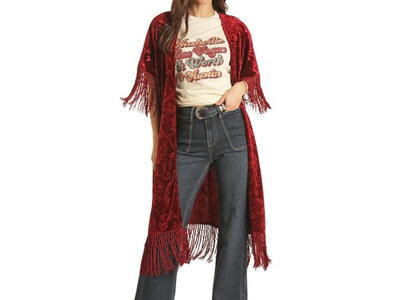 Rock and Roll Denim Velvet Embossed Duster- BW27T02955