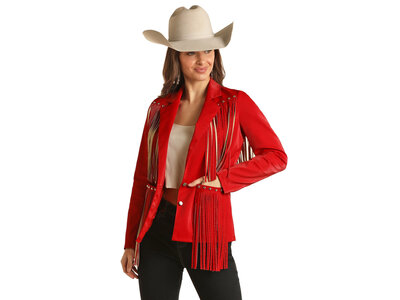 Rock and Roll Denim Red Suede Fringe Jacket - BW92D03030