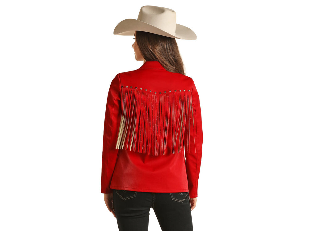 Rock and Roll Denim Red Suede Fringe Jacket - BW92D03030