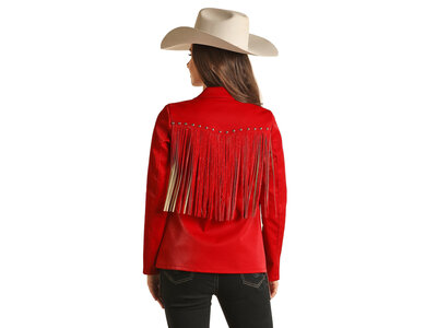 Rock and Roll Denim Red Suede Fringe Jacket - BW92D03030