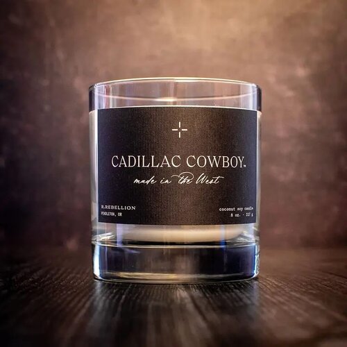 R Rebellion Whiskey Glass Candle- Cadillac Cowboy