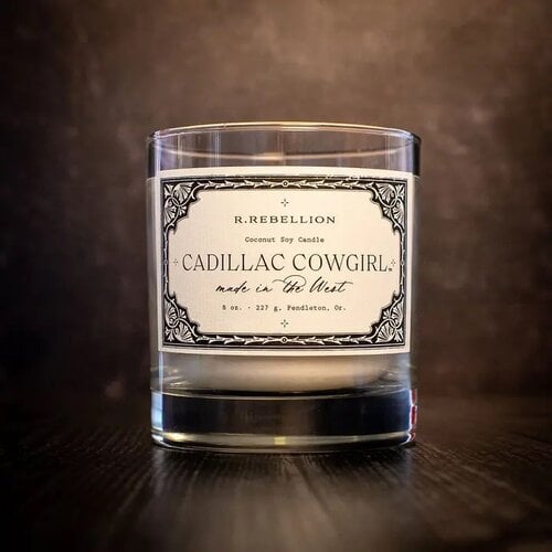 R Rebellion Whiskey Glass Candle- Cadillac Cowgirl