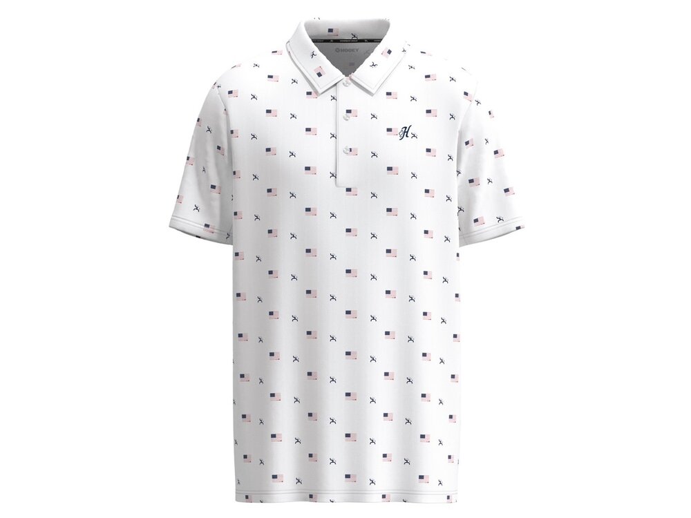 Hooey The Weekender Polo- White with Flags -