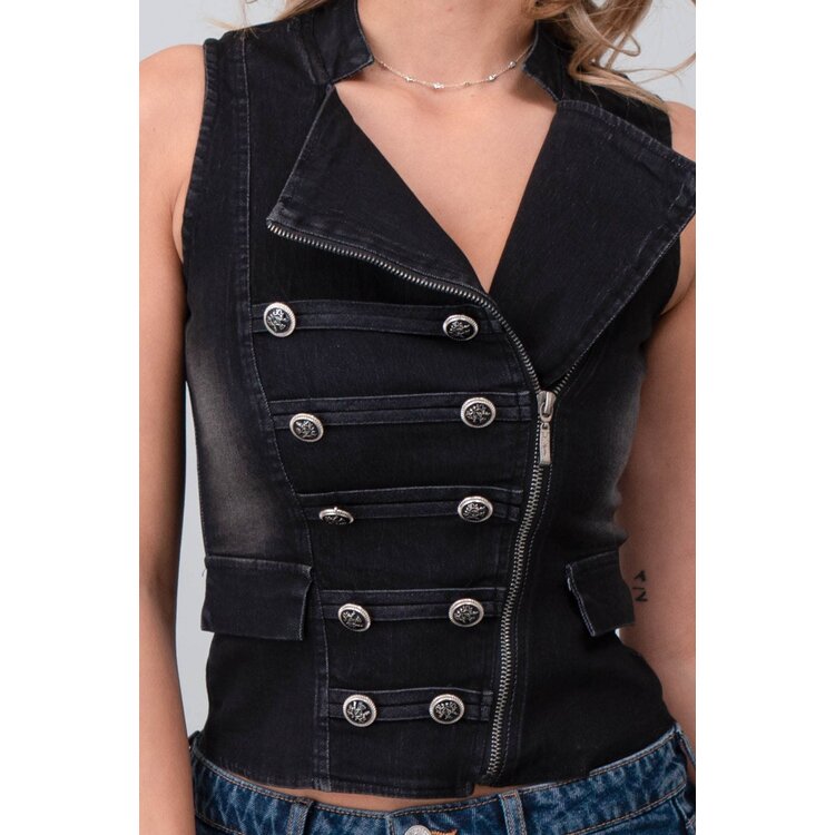 Denim Oblique Cut Vest/Tank- Black