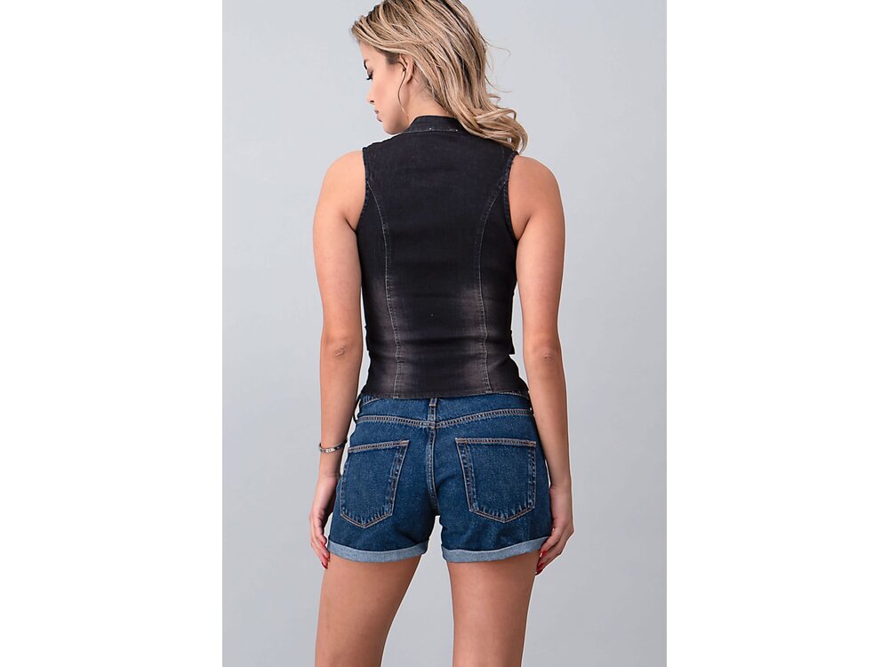 Denim Oblique Cut Vest/Tank- Black