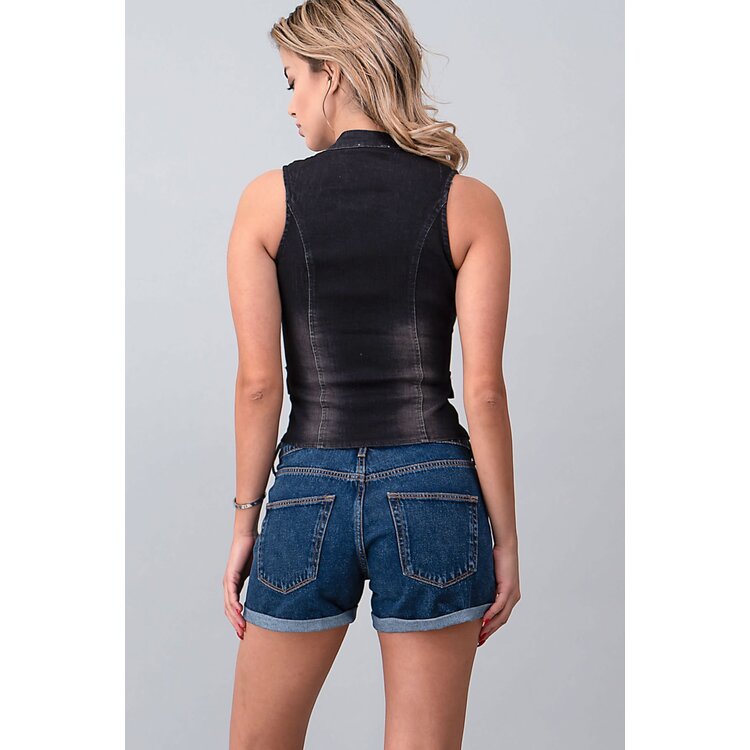 Denim Oblique Cut Vest/Tank- Black