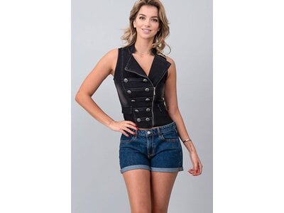 Denim Oblique Cut Vest/Tank- Black