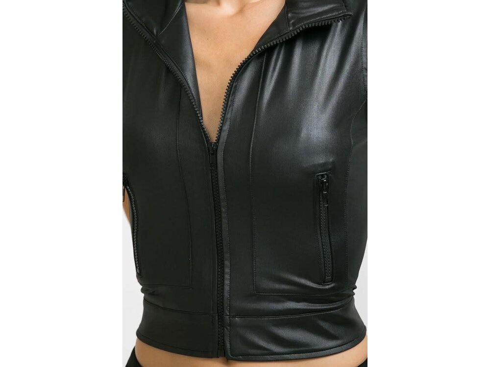 Leather Zip-Up Tank- L4028- Black -