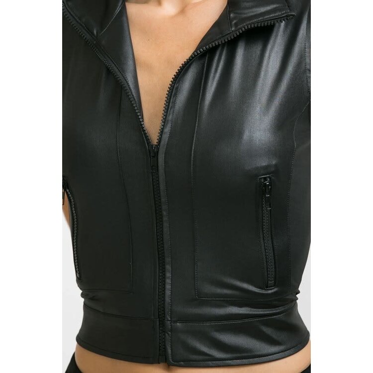 Leather Zip-Up Tank- L4028- Black -