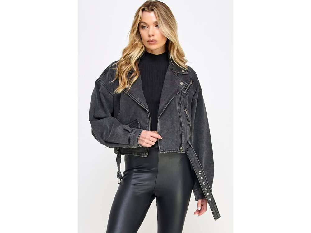 Veveret Black Denim Biker Jacket- VJ71810