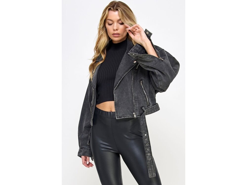 Veveret Black Denim Biker Jacket- VJ71810