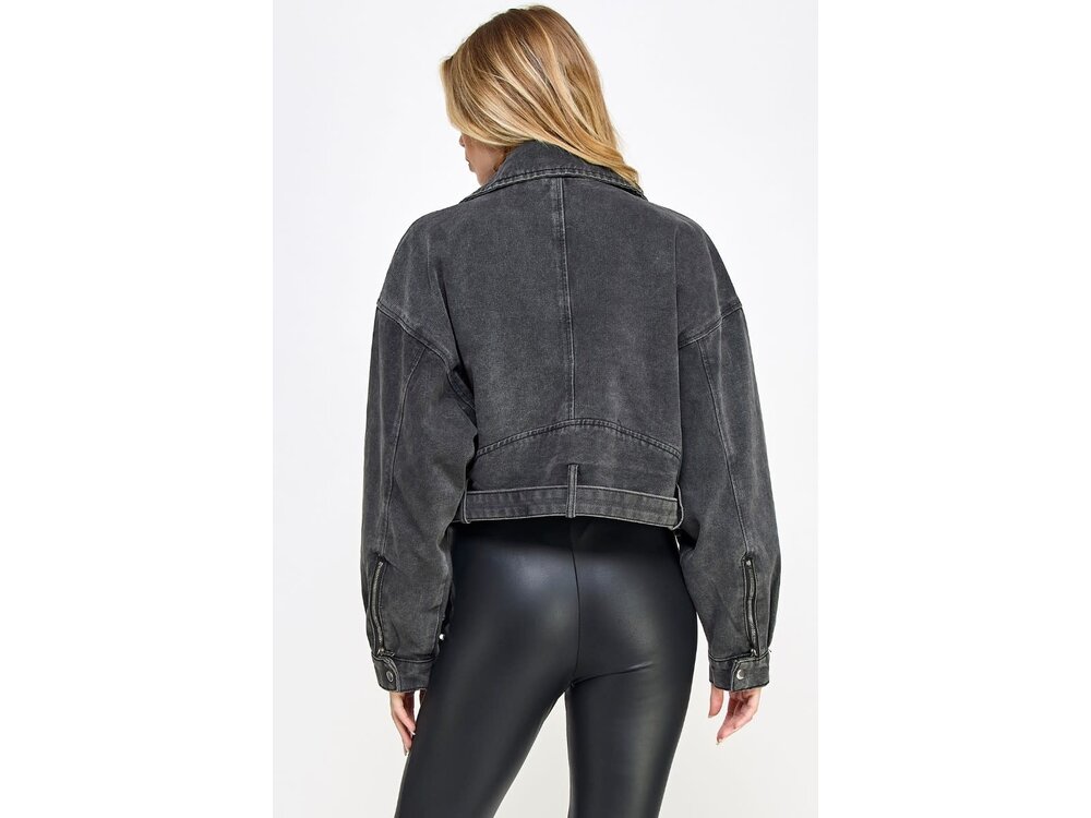 Veveret Black Denim Biker Jacket- VJ71810