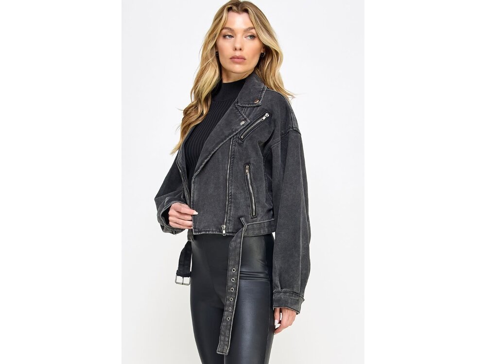 Veveret Black Denim Biker Jacket- VJ71810