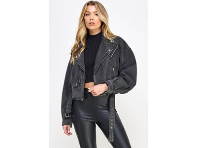 Veveret Black Denim Biker Jacket- VJ71810