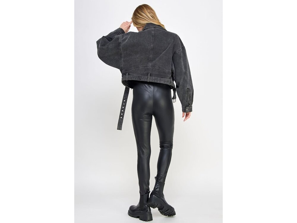 Veveret Black Denim Biker Jacket- VJ71810