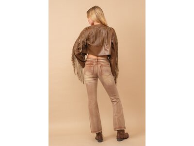 Blue B Faux Leather Cropped Eyelet Fringe Jacket- 61242J- Brown