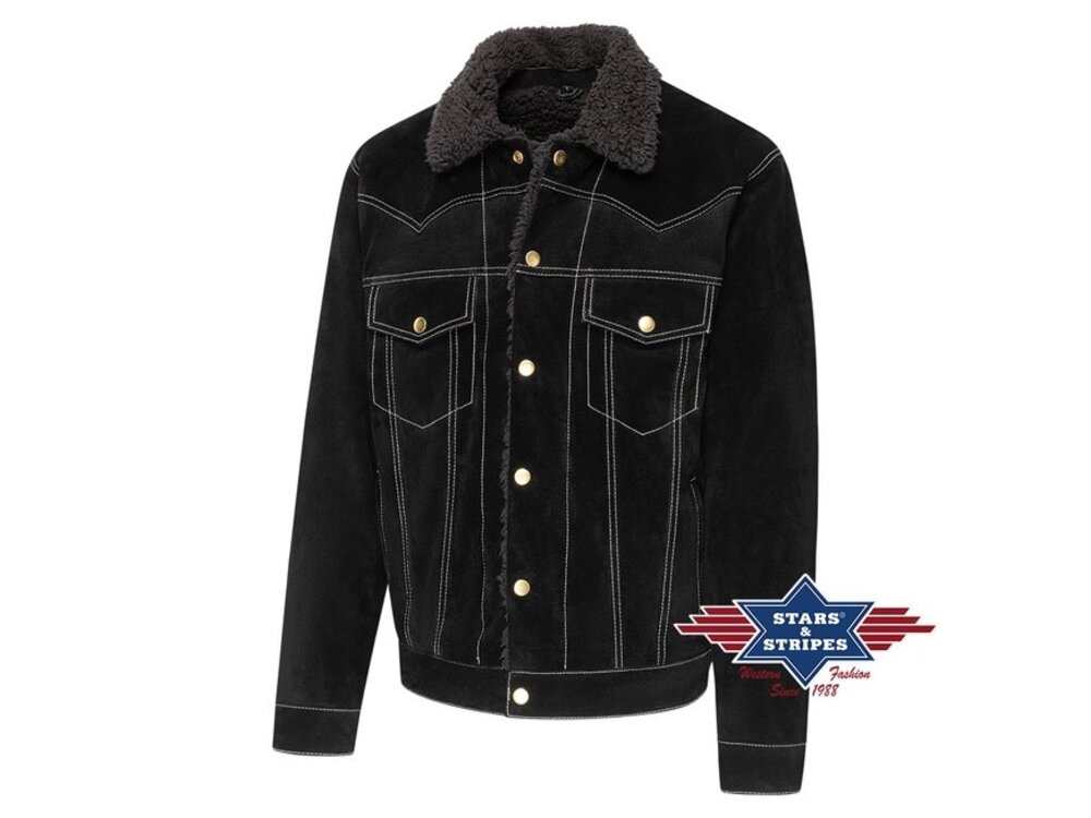 Stars & Stripes Decker - Genuine Suede Jacket with Sherpa Lining -