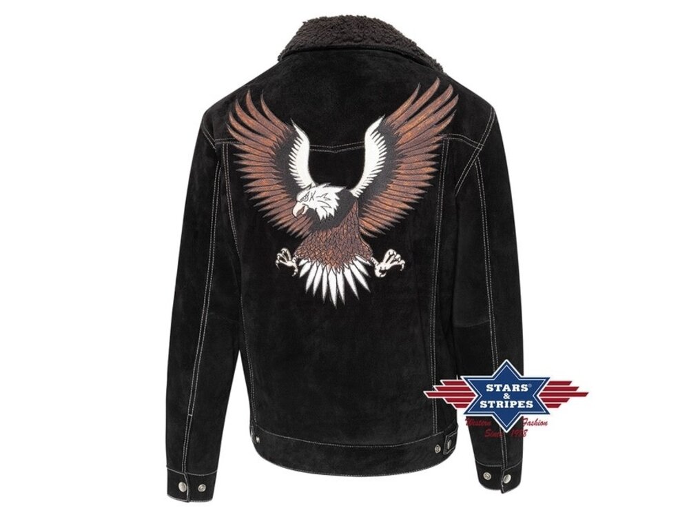 Stars & Stripes Decker - Genuine Suede Jacket with Sherpa Lining -