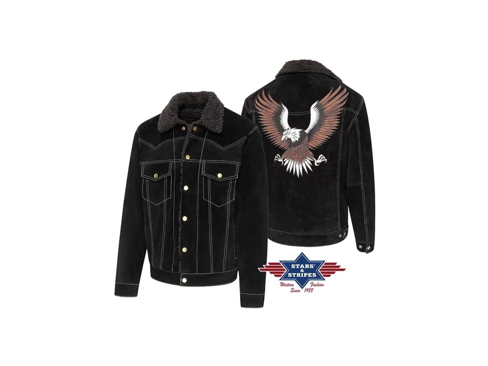 Stars & Stripes Decker - Genuine Suede Jacket with Sherpa Lining -