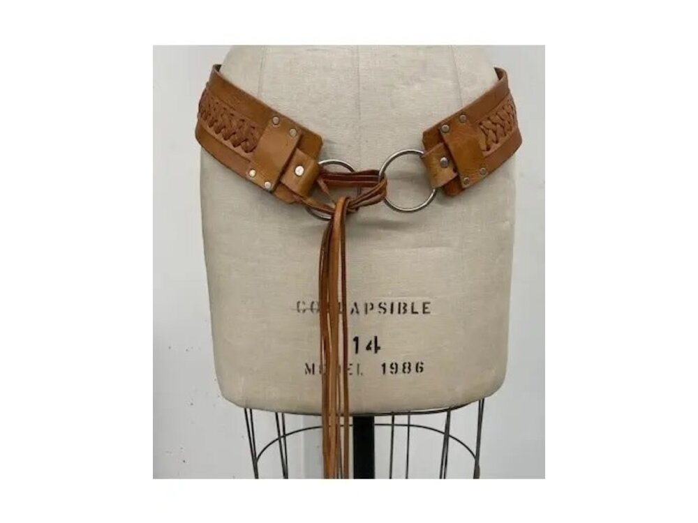 Dairi Handmade Fringe Tie Leather Accent Belt- B410- Brown