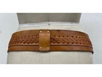 Dairi Handmade Fringe Tie Leather Accent Belt- B410- Brown