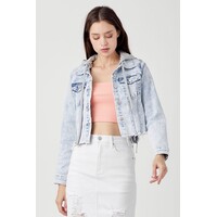 Plus Distressed Denim Jacket with Removeable Hood - XRDJ1109- Light Wash