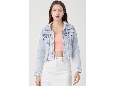 Risen Plus Distressed Denim Jacket with Removeable Hood - XRDJ1109- Light Wash