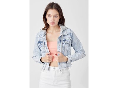Risen Plus Distressed Denim Jacket with Removeable Hood - XRDJ1109- Light Wash