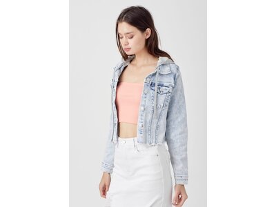 Risen Plus Distressed Denim Jacket with Removeable Hood - XRDJ1109- Light Wash
