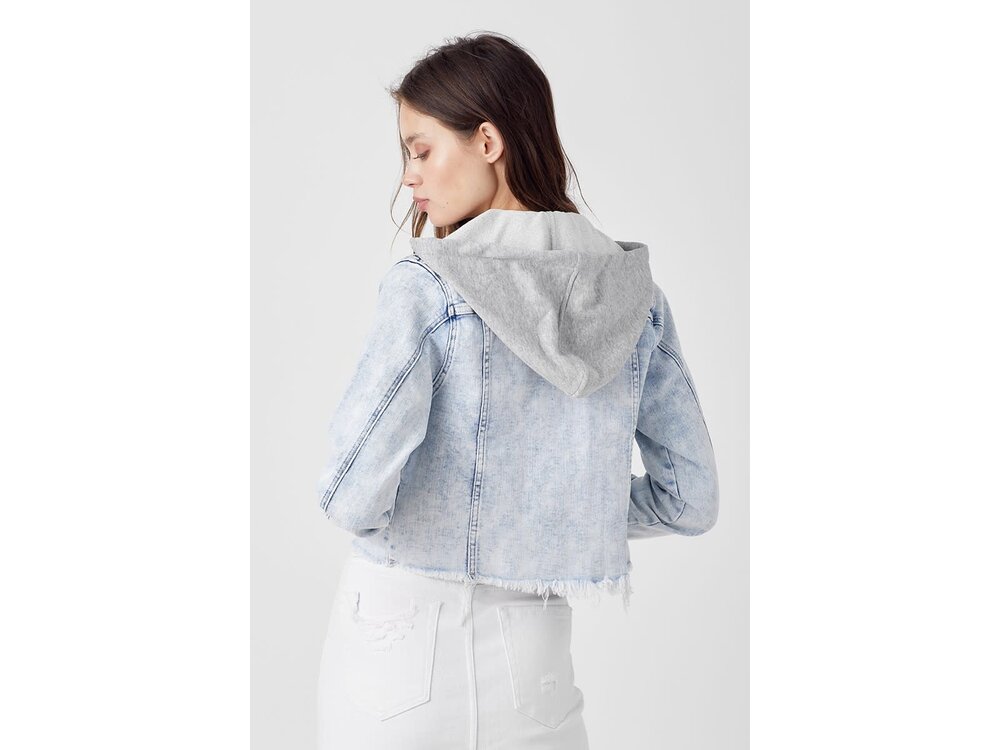 Risen Plus Distressed Denim Jacket with Removeable Hood - XRDJ1109- Light Wash