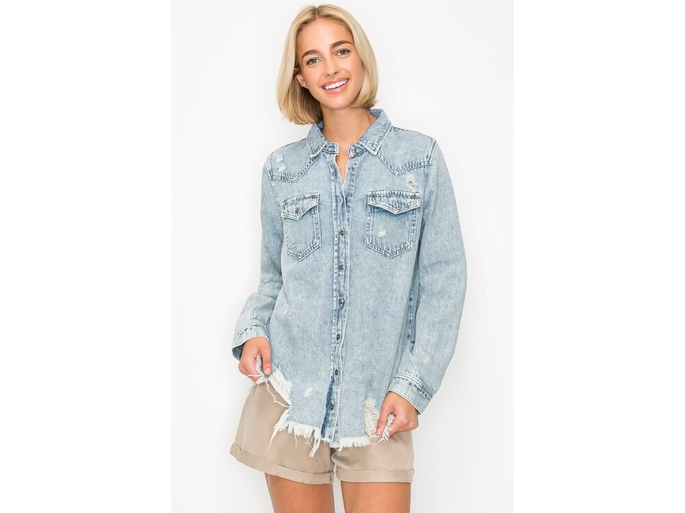 Risen Distressed Denim Shirt - RDJ1137- Light