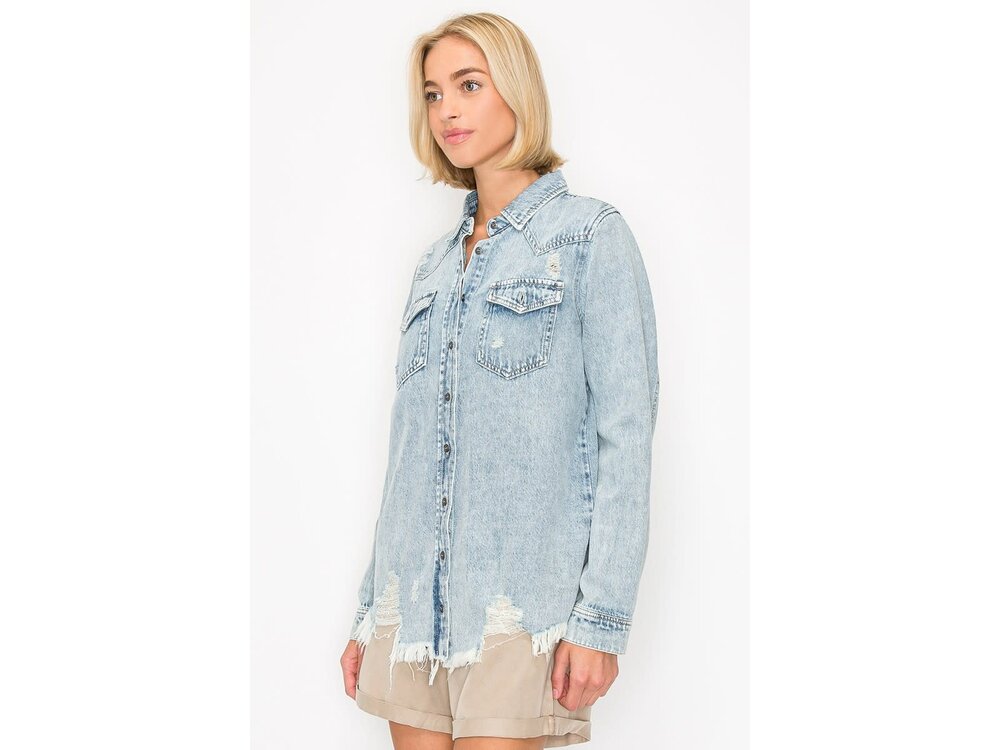 Risen Distressed Denim Shirt - RDJ1137- Light